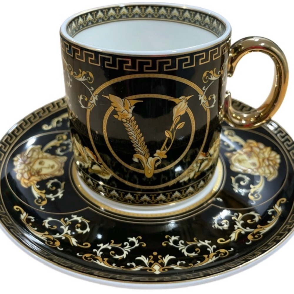 Luxury Black and Gold Coffee-Espresso Cup and Saucer Set - Picture 2 of 4